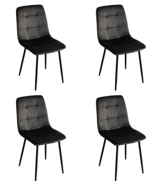 Eetkamerstoel Set van 4 stoelen S270 in grijze velvet stof Zwart 54x40 cm – stijlvol en praktisch