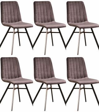 Eetkamerstoel Set van 6 stoelen Nestor in bruine velvet stof Bruin 86x86 cm – stijlvol en praktisch
