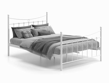 2-persoonsbed Retro metalen bed Sacha-140cm wit -met lattenbodem- Wit 208x142 cm – stijlvol en praktisch