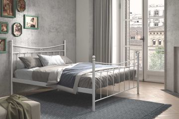 2-persoonsbed Retro metalen bed Sacha-160cm wit -met lattenbodem- Zwart 208x162 cm – stijlvol en praktisch