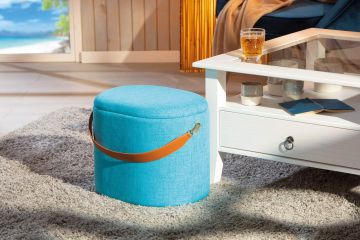 Accessoires & opbergdozen Pouf- hocker DILIA ovaal met opbergruimte in azurblauwe stof Blauw 30x42 cm – stijlvol en praktisch
