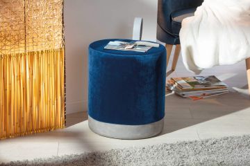 Accessoires & opbergdozen Pouf- hocker OSANE  in grijs en blauw fluweel Grijs 32x38 cm – stijlvol en praktisch