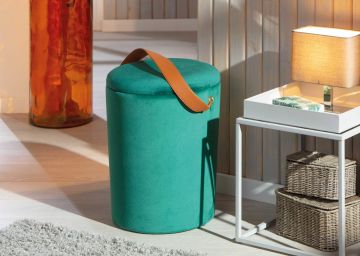 Poef- hocker PAPUA met opbergruimte in groen fluweel