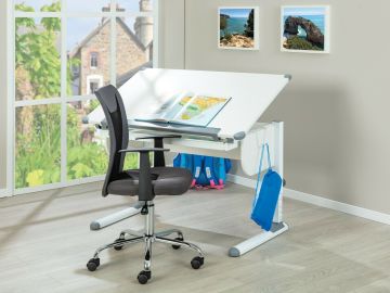 Bureau Witte Tekentafel-kinderbureau in de hoogte verstelbaar en kantelbaar tafelblad STUDARE Wit 110x110 cm – stijlvol en praktisch