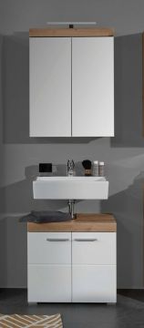 Badkamer 2 delige badkamerset Amanda -witte hoogglans met eiken- 60 x 190cm Wit-bruin 34x60 cm – stijlvol en praktisch