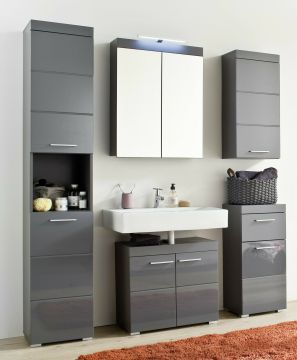 Badkamer 5 delige badkamerset Amanda -front in grijze hoogglans- 163 x 190cm Grijs 34x163 cm – stijlvol en praktisch