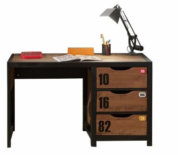 Bureau ALEX zwart gelakt , bruin gebeitst in loftstijl