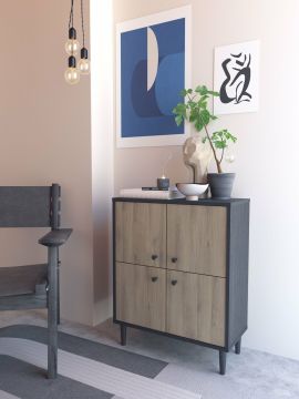 Kolomkast-bijzetkast Arty  zwart-bruin - lage opbergkast -barkast - 61x76cm Sonoma eik-zwart 28x60 cm – stijlvol en praktisch