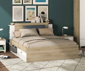 2-persoonsbed Life - Bedkader 180X200cm met  opbergvakken - melamine wit bruin Wit 227x184 cm – stijlvol en praktisch