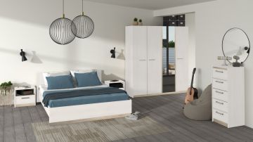 Bed WATSON 140x200 cm – Wit mat / Eik Kronberg