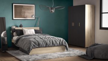 2-persoonsbed Life - Bedkader 140X190/200cm met  opbergvakken - melamine zwart bruin Zwart-bruin 227x144 cm – stijlvol en praktisch