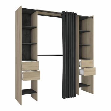 Kasten met gordijndeuren Dana uitschuifbare dressing kast kronberg eik 115<190cm met gordijn Bruin 50x189 cm – stijlvol en praktisch