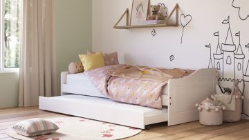 Lit banquette Leonie – 90x200 cm – avec tiroir-lit – pin massif blanc