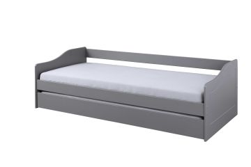 1-persoonsbed Bed Leonie 90x200cm met bedlade in massief grenen grijs gekleurd Wit 209x97 cm – stijlvol en praktisch
