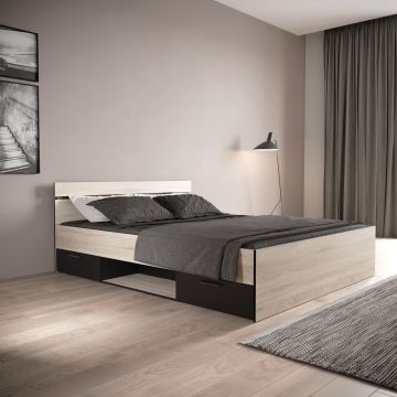 Bed Michigan wit van 140x200 met 2 lades en een open vak
