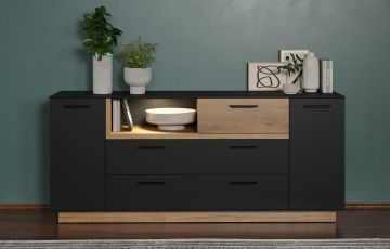 Dressoir synnax - dressoir 187x81cm in een decor van antraciet en eik Bruin Oud hout- matera grijs metaal 40x187 cm – stijlvol en praktisch