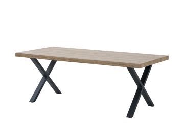 Eetkamertafel 220x95cm Eduard in summer eik decor met zwart metalen kruispoten