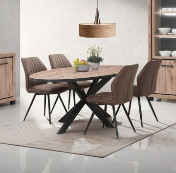 Eetkamertafel en stoelen Eetkamertafel ovaal 220x110 cm Etienne in mango eik decor Bruin zwart 220x110 cm – stijlvol en praktisch