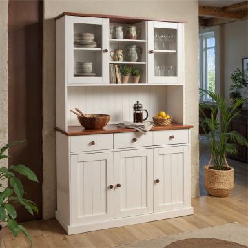 Landelijke 3 deurs buffetkast keukenbuffet Westerland 6.2 massief hout wit-bruin gelakt