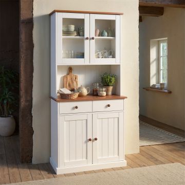 Landelijke 2 deurs buffetkast keukenbuffet Westerland 5.2 massief hout wit-bruin gelakt