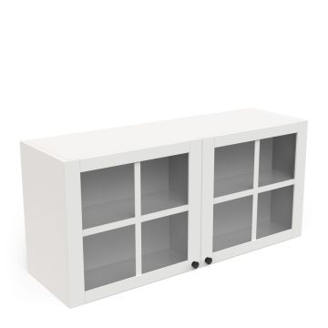 Keuken Keuken hangkast glas COTTAGE 120 cm in witte melamine Wit-bruin 37x120 cm – stijlvol en praktisch