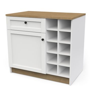 Keuken Keuken onderkast met wijnrek COTTAGE 94 cm  in witte melamine met bruin bovenblad Wit-bruin 58x94 cm – stijlvol en praktisch