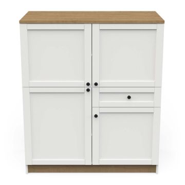 Keuken Keukenkast COTTAGE 120 x140 cm  in witte melamine met bruin bovenblad Wit-bruin 58x120 cm – stijlvol en praktisch