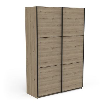 Kasten met schuifdeuren Kledingkast met schuifdeuren 150x224 cm "Alhambra" eiken melamine eik en zwart 59x148 cm – stijlvol en praktisch