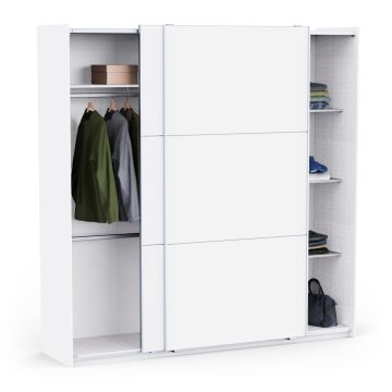Kasten met schuifdeuren Kledingkast met schuifdeuren 220x224 cm "Alhambra" witte melamine Wit 59x221 cm – stijlvol en praktisch