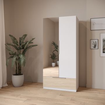 Armoire CBA Meryl 90 cm avec miroir et tiroir - Blanc