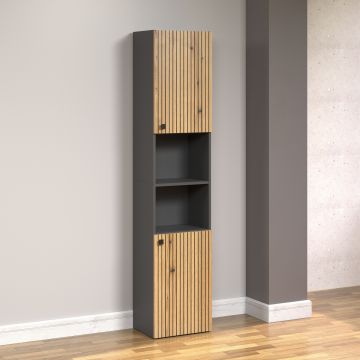  PureBliss – kolomkast smal 40cm in antraciet/Evoke Eik/zwart melamine – B/H/D: 40 x 186 x 31 cm