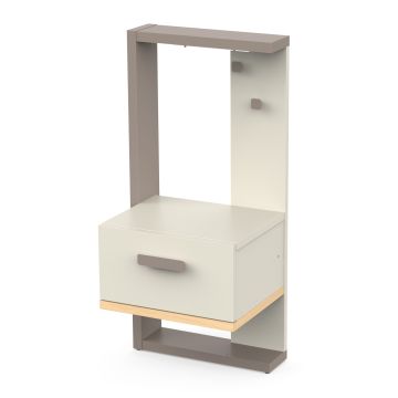 Nachtkast Camillia – 1 lade – argile, grijs en eik – met LED-verlichting