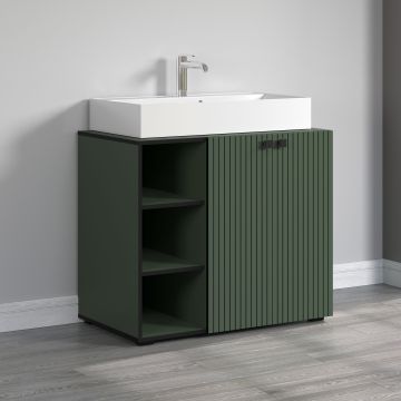 PureBliss – Onderkast met geïntegreerde wasbak groot in groen/zwart melamine – B/H/D: 90 x 79 x 53 cm