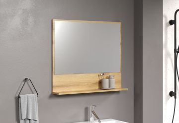 PureBliss – Miroir mural avec étagère en chêne Evoke mélaminé – L/H/P : 80 x 74 x 14 cm