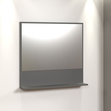 PureBliss – Miroir mural avec étagère en mélamine anthracite – L/H/P : 80 x 74 x 14 cm