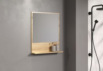 PureBliss – Miroir mural avec étagère en chêne Evoke mélaminé – L/H/P : 60 x 74 x 14 cm
