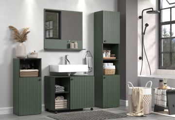 PureBliss – Ensemble de meubles de salle de bain en mélamine vert/noir – L/H/P : 180 x 186 x 42 cm
