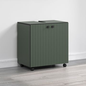PureBliss – Onderkast voor wasbak 60cm in groen/zwart melamine op wieltjes – B/H/D: 60 x 64 x 42 cm