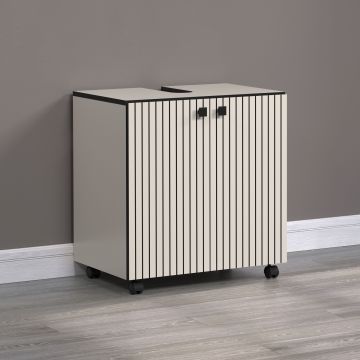 PureBliss – Onderkast voor wasbak 60cm in kashmir lichtgrijs/zwart melamine op wieltjes – B/H/D: 60 x 64 x 42 cm