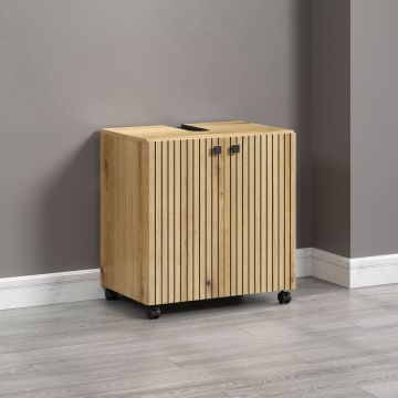 PureBliss – Onderkast voor wasbak 60cm in Evoke Eik op wieltjes – B/H/D: 60 x 64 x 42 cm