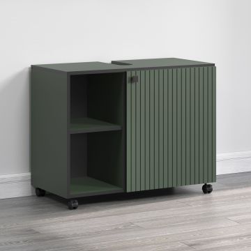 PureBliss – Onderkast voor wasbak 80cm in groen/zwart melamine op wieltjes – B/H/D: 80 x 64 x 42 cm