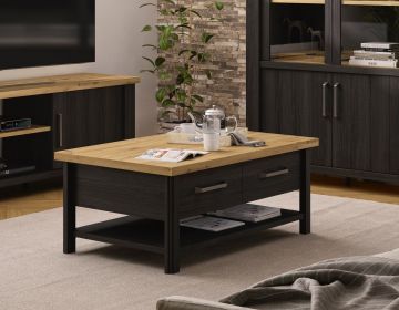 Salontafel Sequoia 112 x 67 cm – zwart met eik artisan – 1 lade