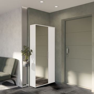 Armoire à chaussures EBONY 2 portes / 1 miroir – Blanc mat