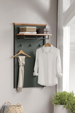 Muurplank Stanton - muurpaneel  77x123x28cm in donkergroen met eiken blad Grijs-groen 28x77 cm – stijlvol en praktisch