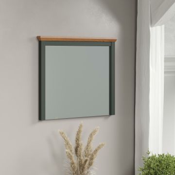 Spiegel Stanton - garderobe inkomhal wandspiegel in donkergroene melamine  77 x68 x 6 cm in donkergroen met eiken blad Grijs-groen 6x77 cm – stijlvol en praktisch
