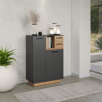 Commode Synnax - Opbergkast 80x113x40cm in antraciet grijs met lichte eiken eik en antraciet zwart 40x80 cm – stijlvol en praktisch