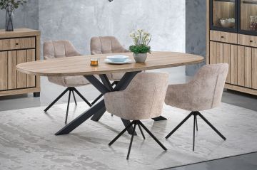 Eetkamertafel ovaal 220x110 cm Eduard in summer eik decor met zwarte metalen spinpoot