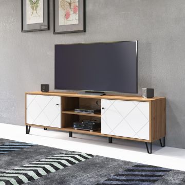 Tv-meubel Touch - tv kast 183x56x40cm artisanale eik met witte melamine Wit-bruin 40x183 cm – stijlvol en praktisch