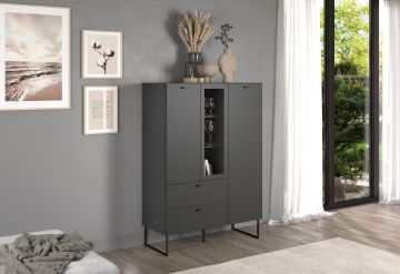 Trendteam Bellugi vitrine 100 cm anthracite - 3 portes - 2 tiroirs