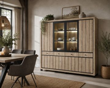 Vitrine Eduard 240 cm – décor chêne summer – avec éclairage LED